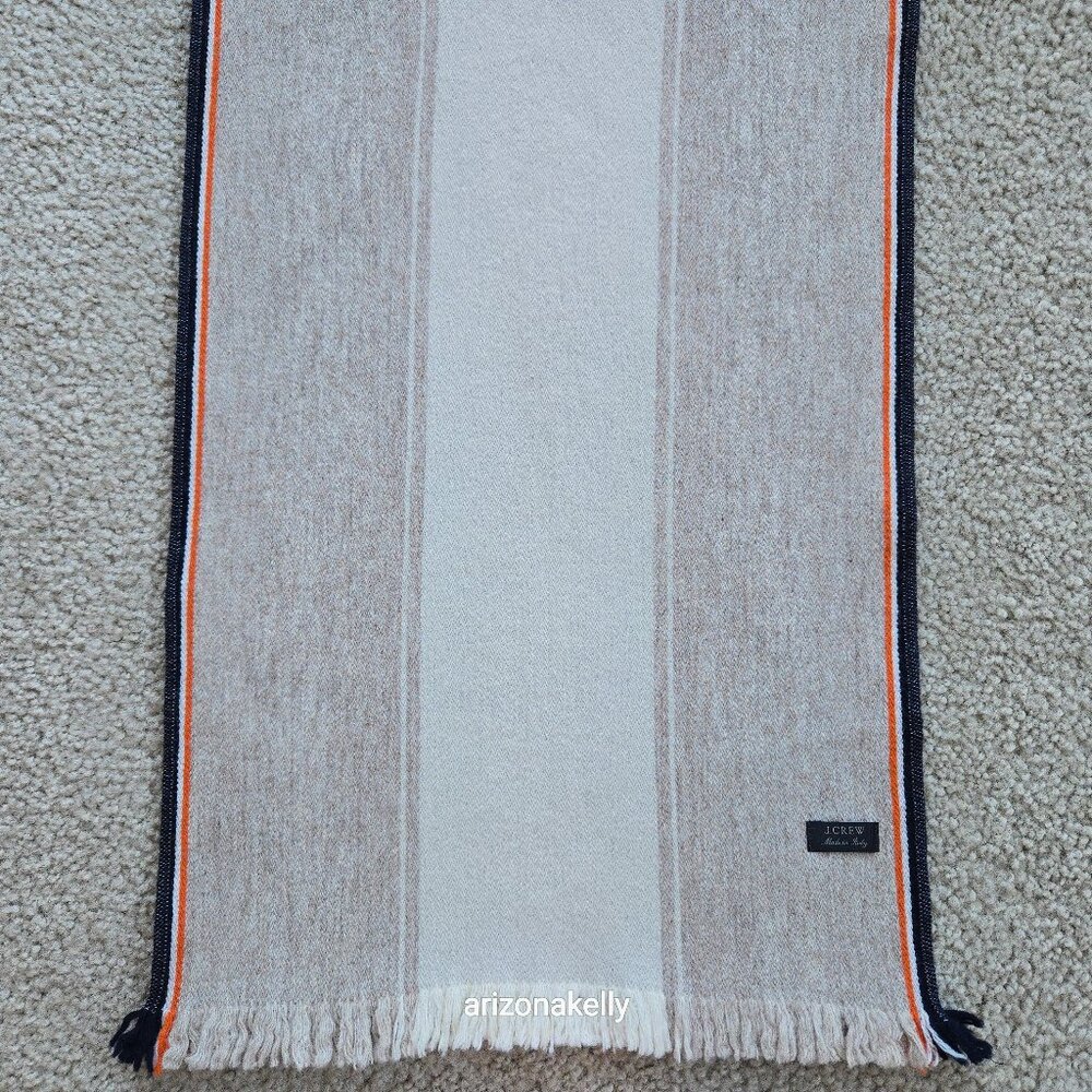 J. Crew Wool Scarf Italy Tan Cream Navy Orange - Picture 6 of 15